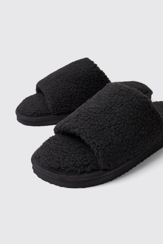 Offene Velour-Hausschuhe