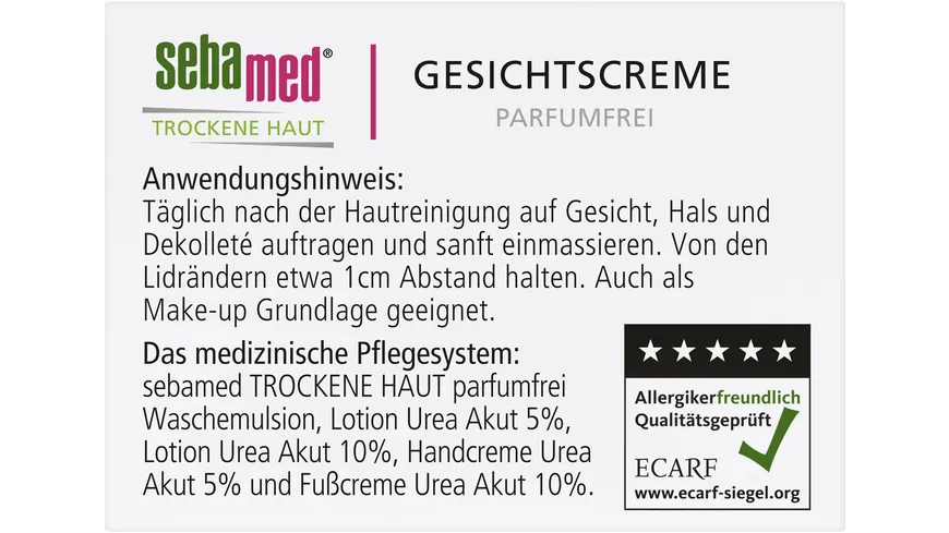Sebamed Trockene Haut parfumfrei Gesichtscreme 50 ml