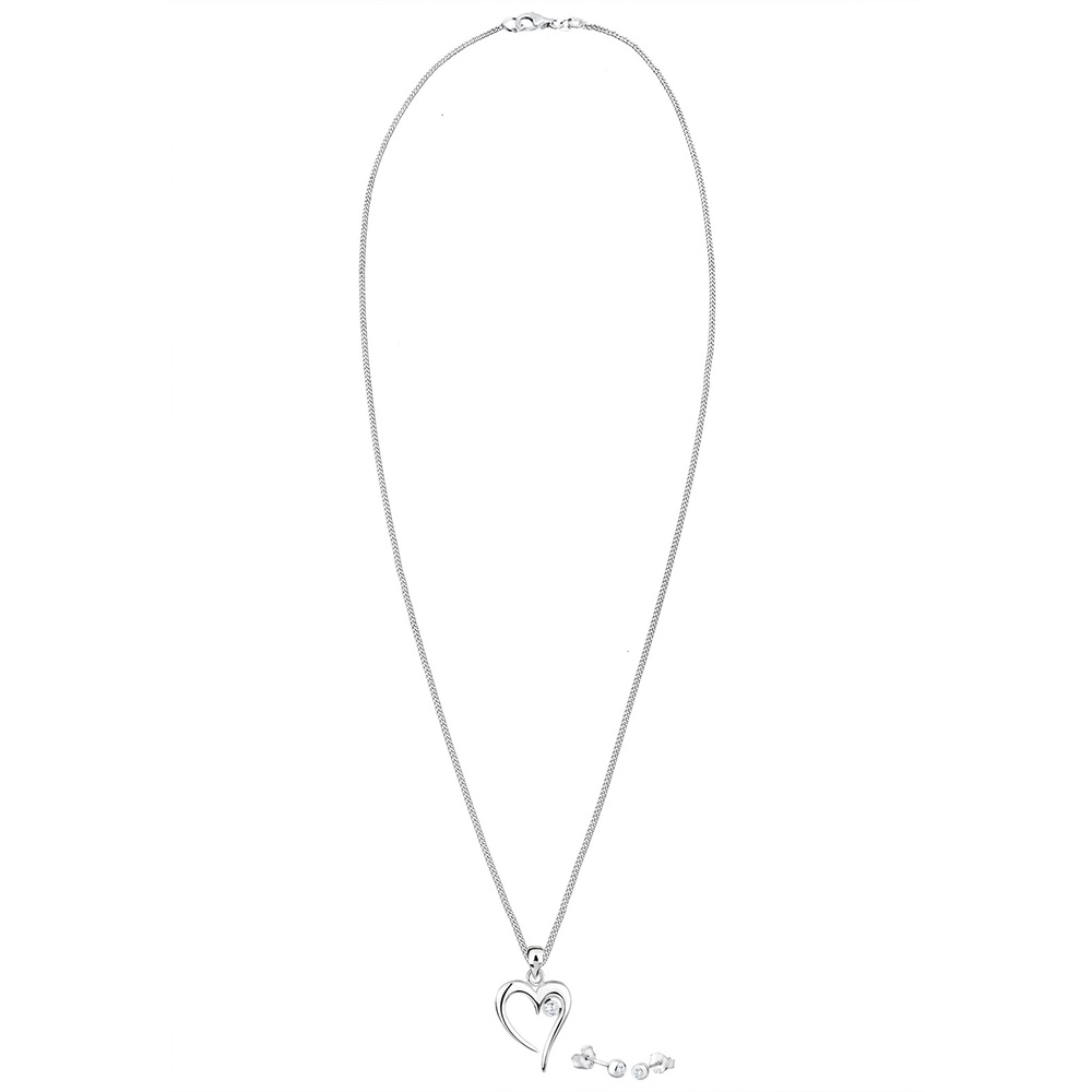 Elli Elli Ensemble de Bijoux Femme Pendentif à Coeur Élégant avec Zircone Cubiques en  Bijoux