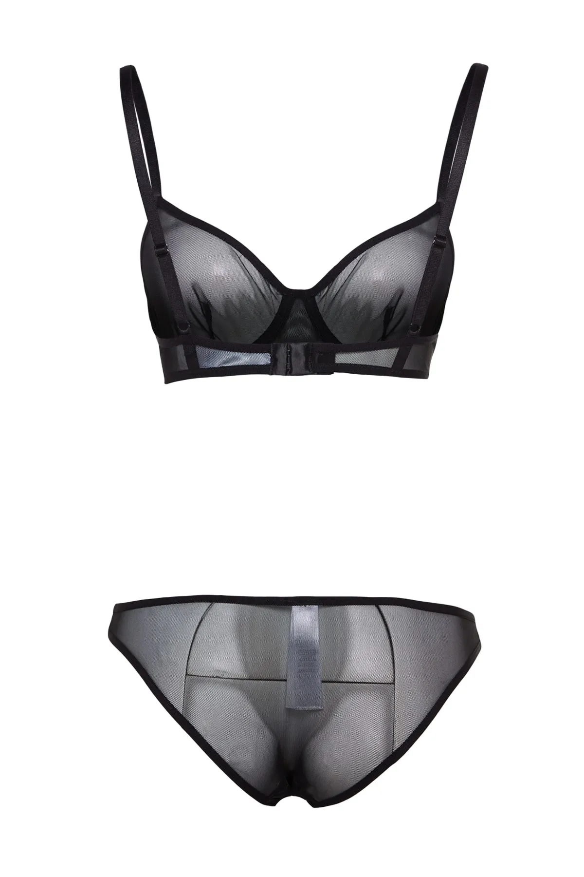 Trendyol Collection  Schwarzes, unbedecktes Unterwäscheset aus Strick mit Tüllkordelriemen THMSS23CC00034