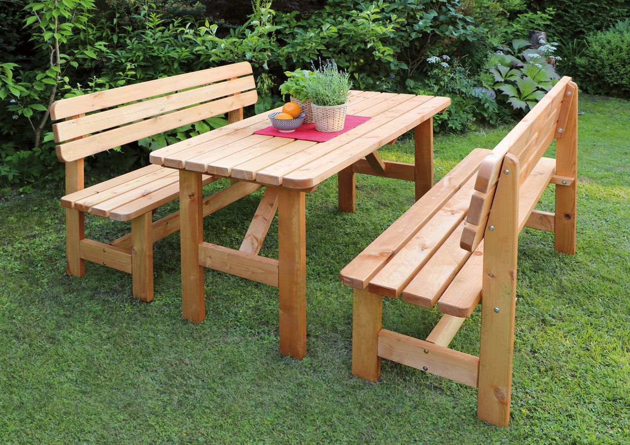 PROMEX Promadino Holz-Garnitur Summer honigbraun 2 Bänke   1 Tisch