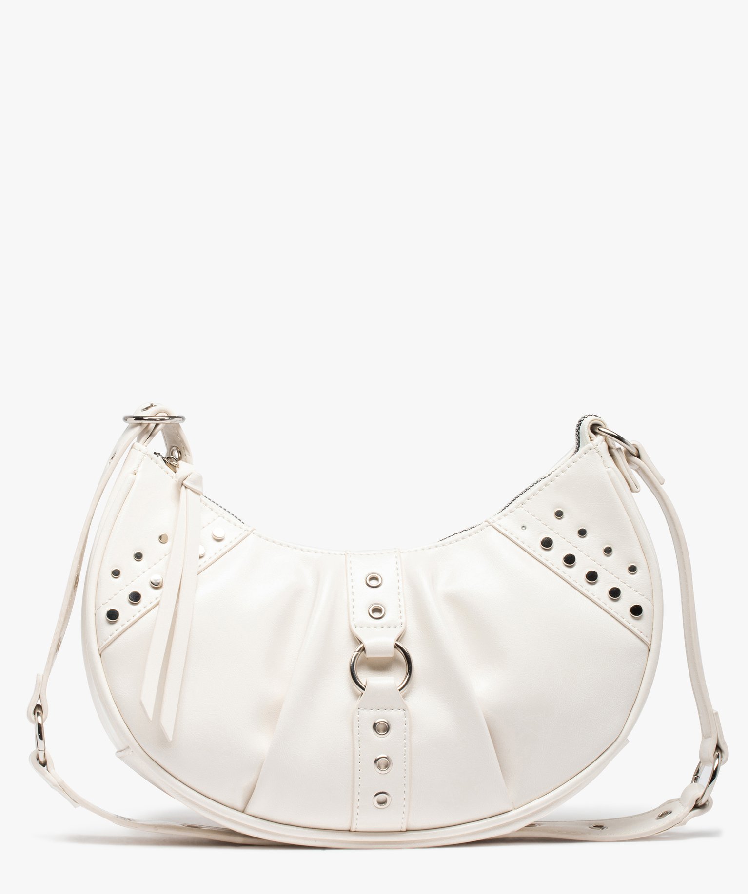 Sac besace femme demi-lune look rock ecru | GEMO