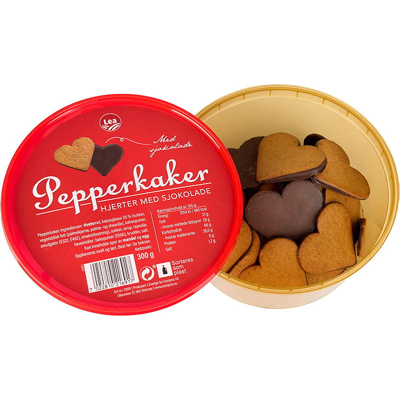 Lea Pepperkakehjerter m/sjokolde 300 g
