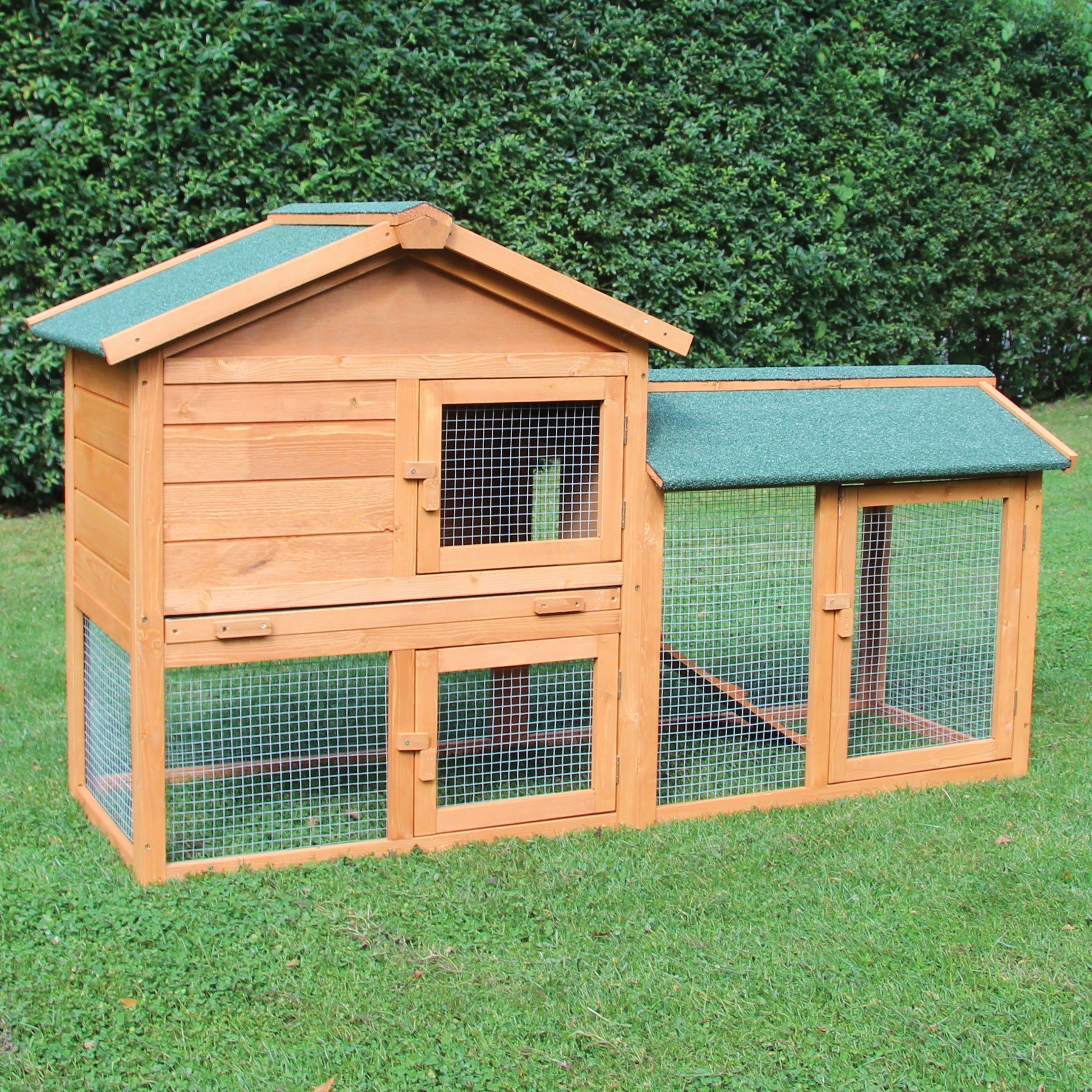 NYVI Kleintierstall Hasenstall für Draußen XXL Kleintierstall mit Freilauf Auslauf Gehege, 146x52x86cm Natur - Outdoor Hasenkäfig Winterfest - Kleintierkäfig