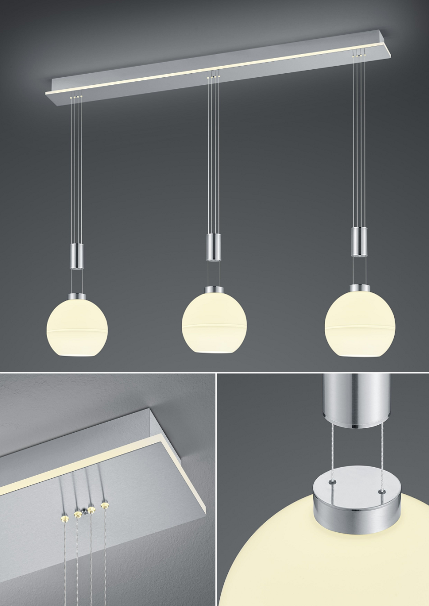 HELL 3-flg LED Pendelleuchte Sam Nickel