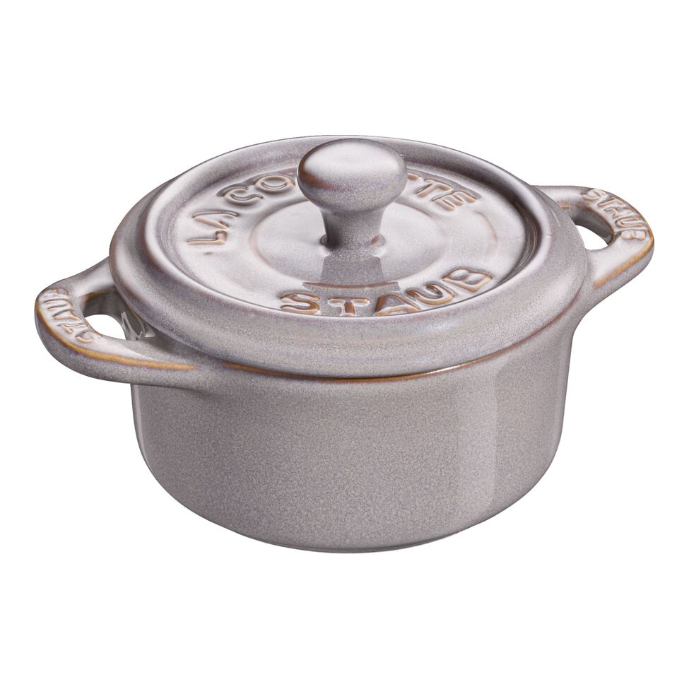 Mini Cocotte 10 cm, rund, Antik-Grau, Keramik