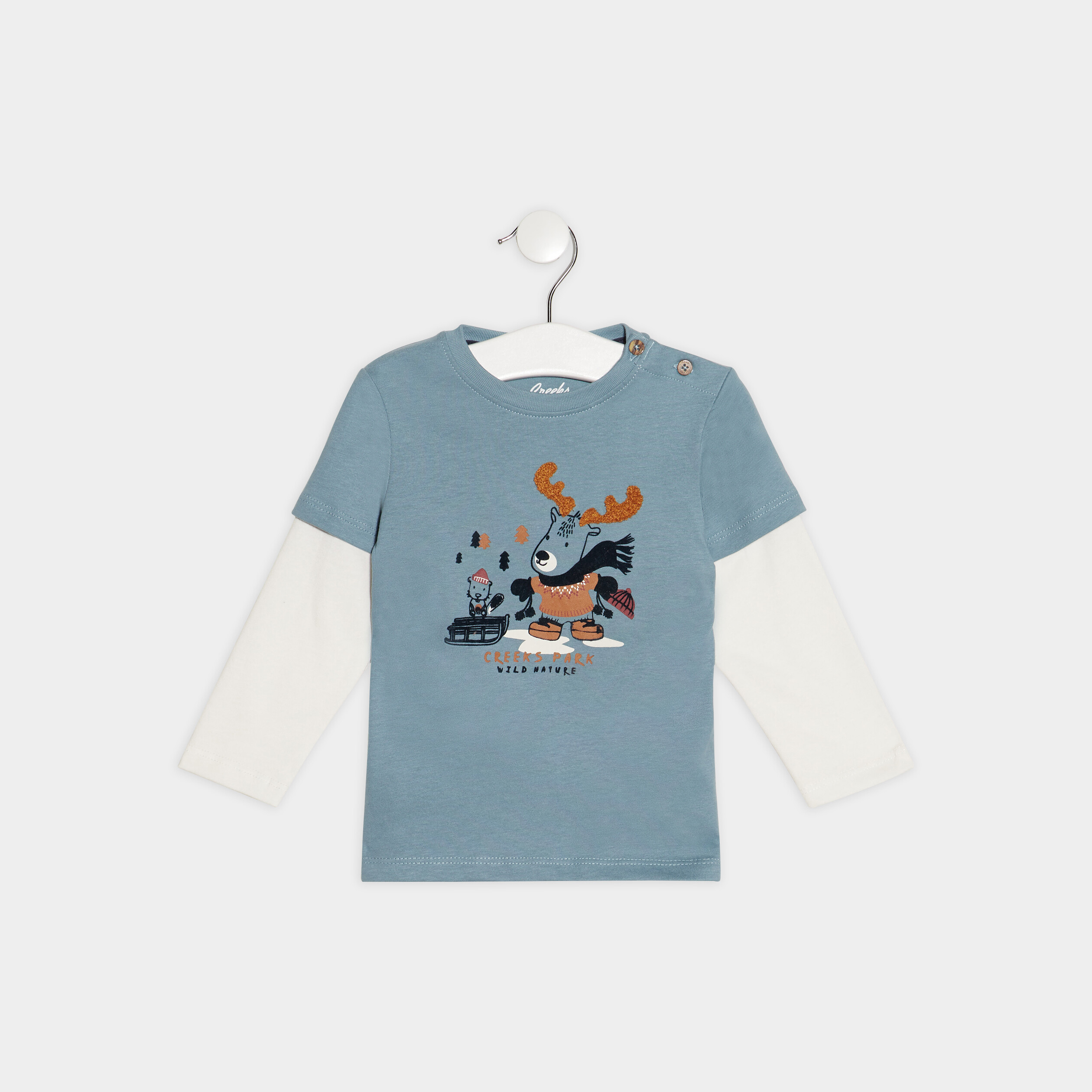 T-shirt manches longues Creeks bleu turquoise bébé garçon | La Halle