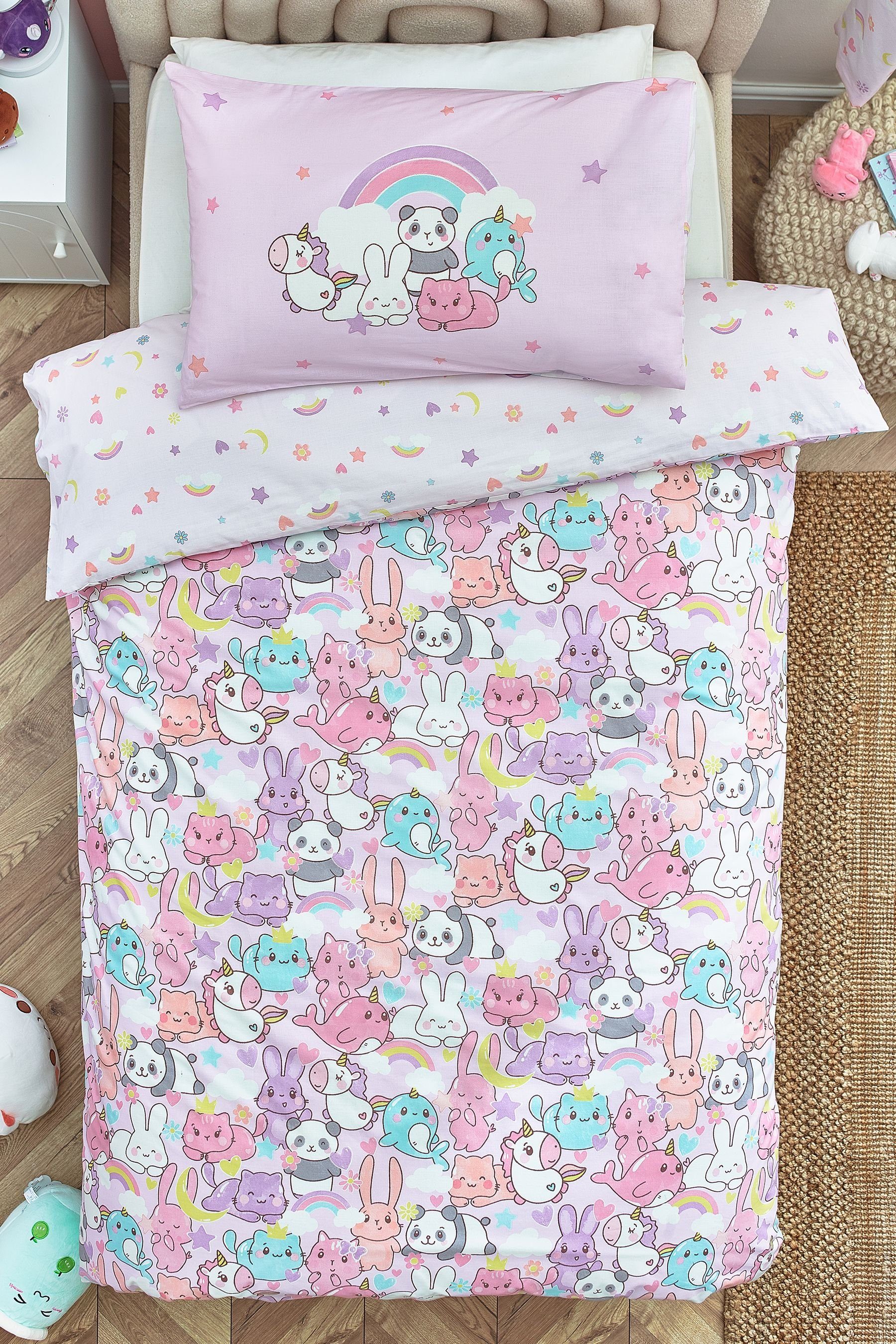 Bett-Set, Bettgarnitur, Kawaii Einhorn und Freunde, Next, Bezug: Polyester (recycelt), Baumwolle