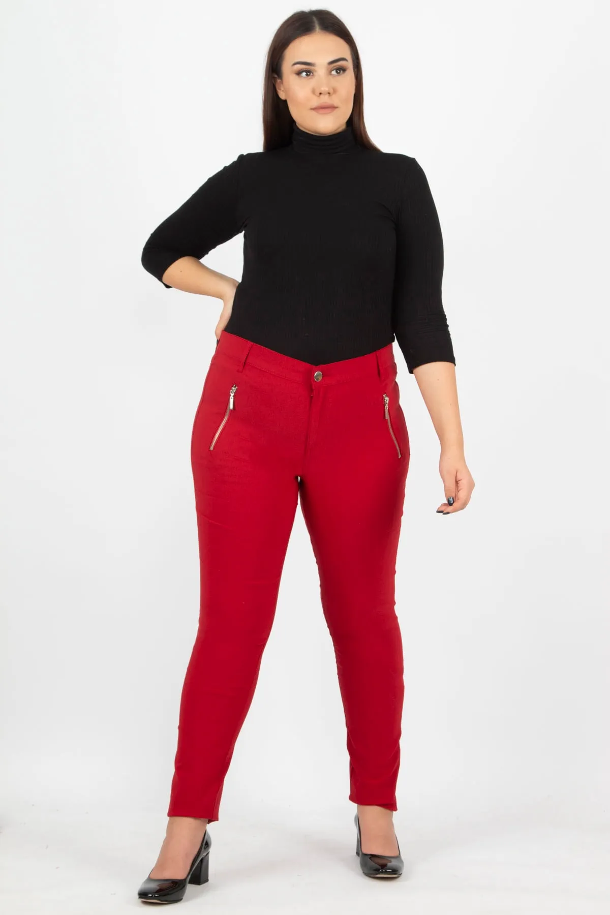Şans  Damen-Hose, große Größe, weinrot, mit Reißverschluss, detailliert, 65n20932