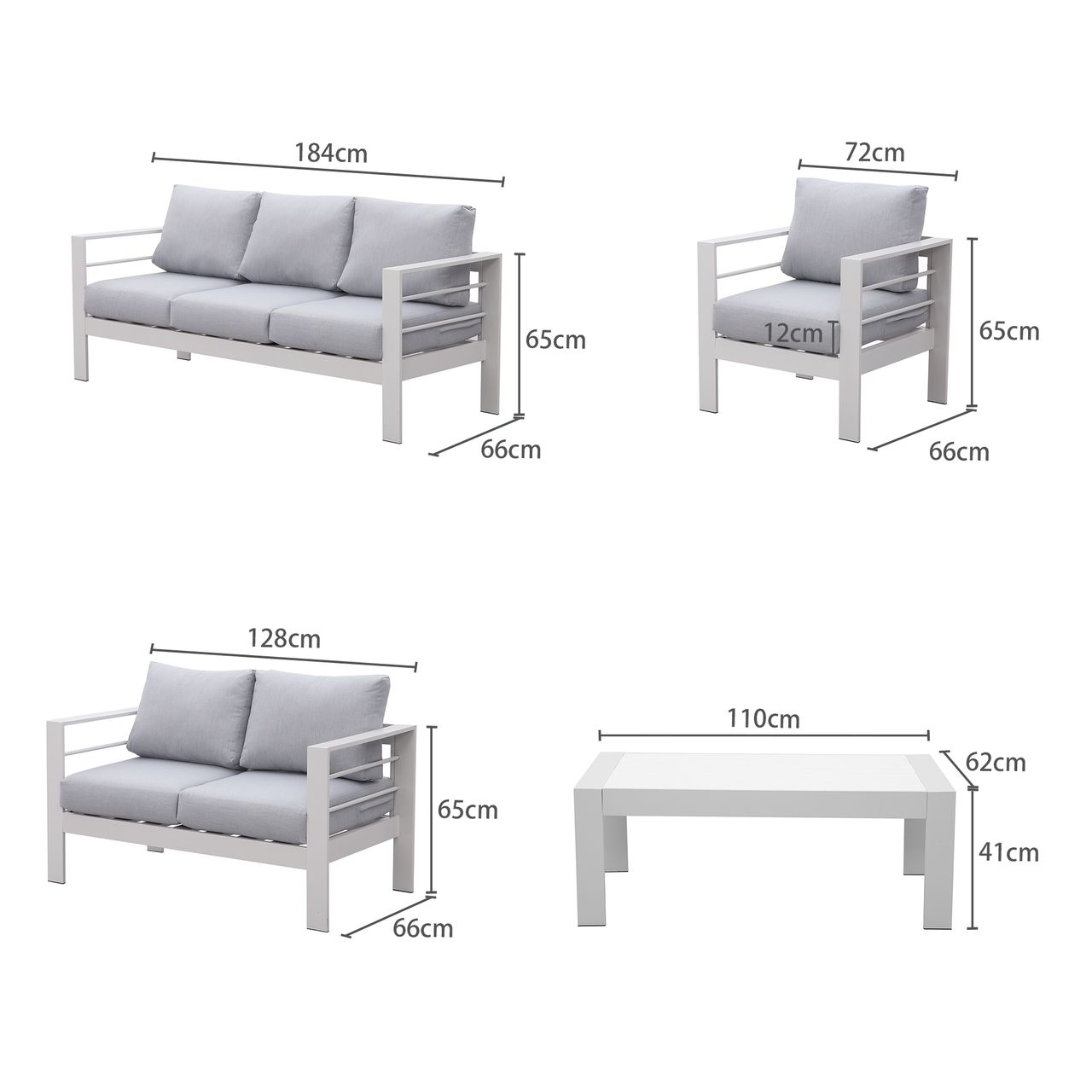 MeXo Gartenlounge-Set (Gletscherbach) Lounge Set modisches Gartenmöbelset für 6-7 Personen, Balkonset Sitzmöbel-Set Rahmen aus Aluminium Indoor Outdoor (Weiß)