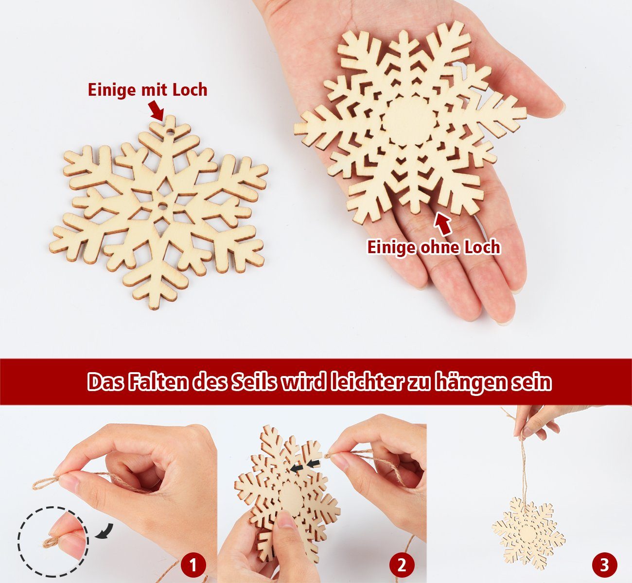 Homewit Hänge-Weihnachtsbaum Holz Schneeflocken Anhänger Weihnachtsbaum Anhänger Holzdeko für DIY, Weihnachtsbaumschmuck Holzanhänger Christbaumschmuck
