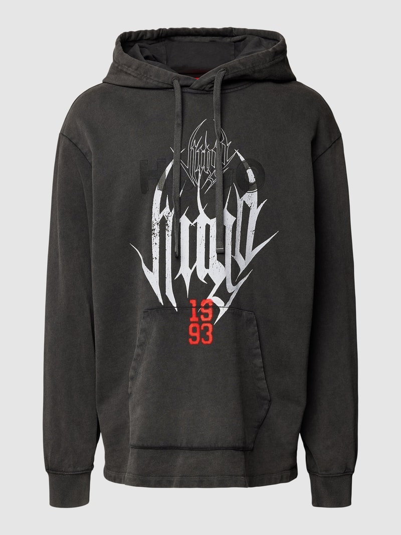 Hoodie mit Label-Print in anthrazit