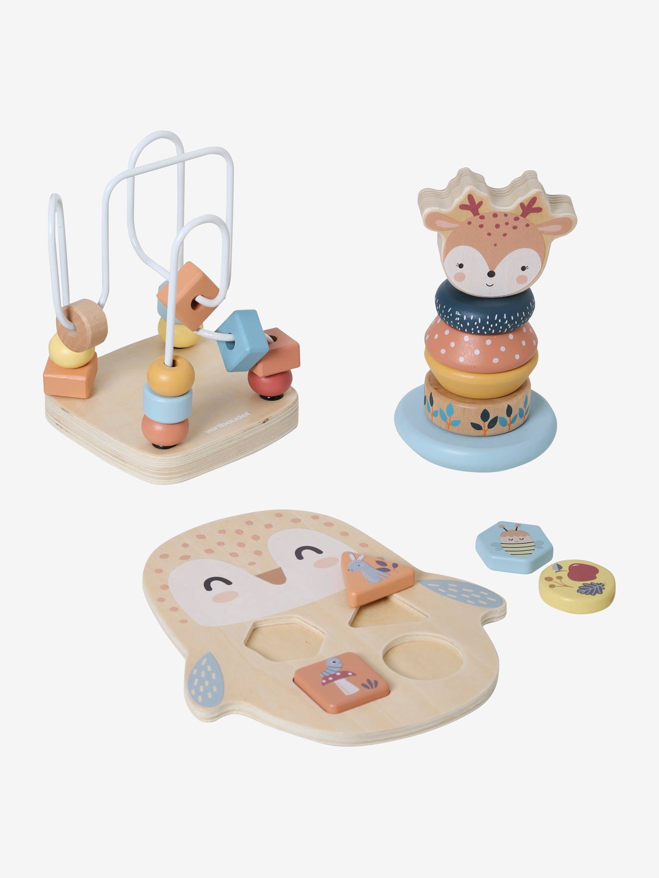 Coffret 3 jeux d'éveil Les amis de la forêt en bois FSC® beige