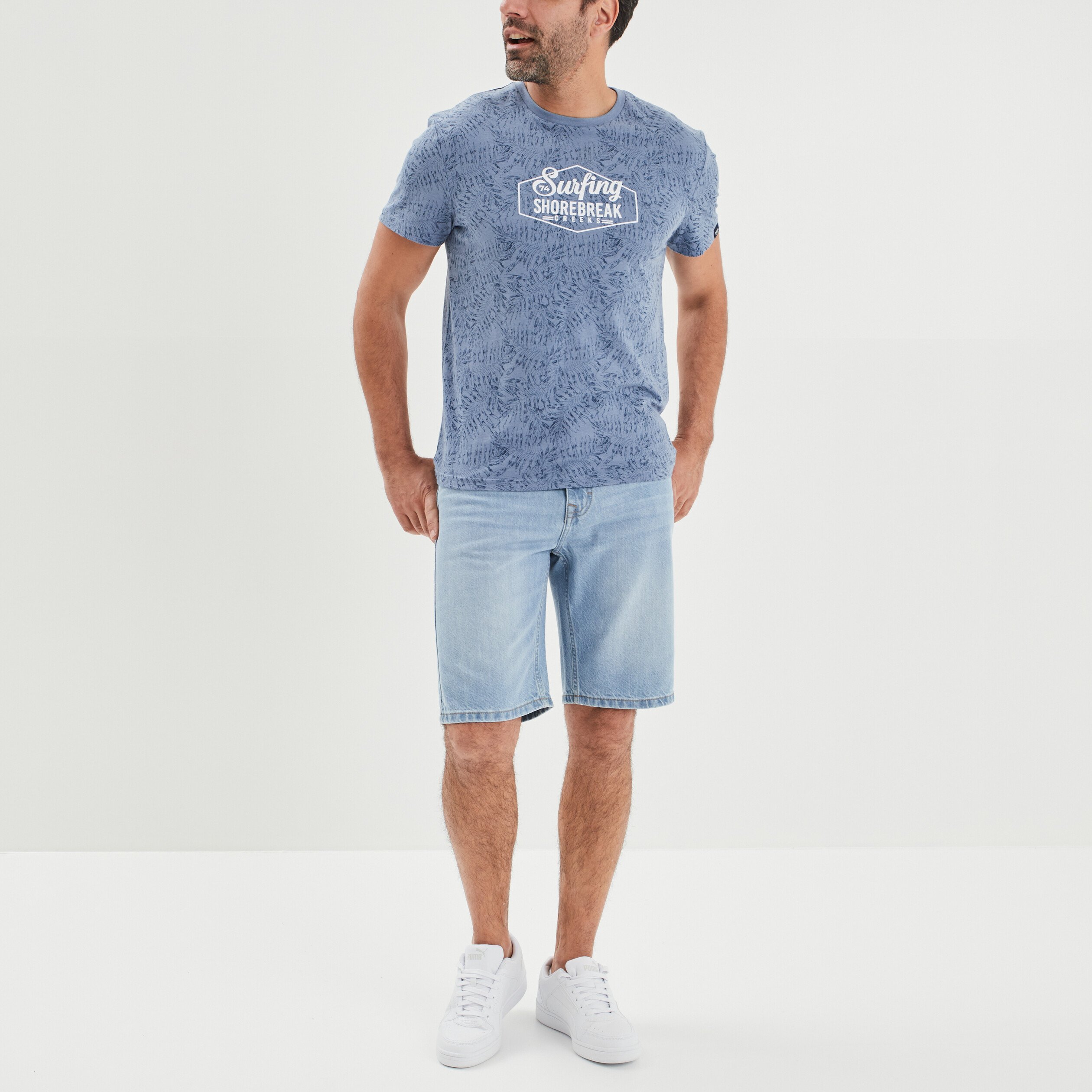 T-shirt manches courtes Creeks bleu gris homme | La Halle
