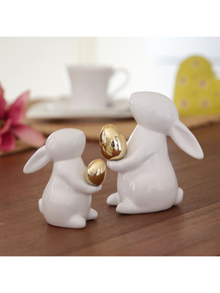 MARELIDA Hase mit goldenem Ei Osterhase Osterdeko Dekofigur H: 13cm in weiß günstig kaufen onesize