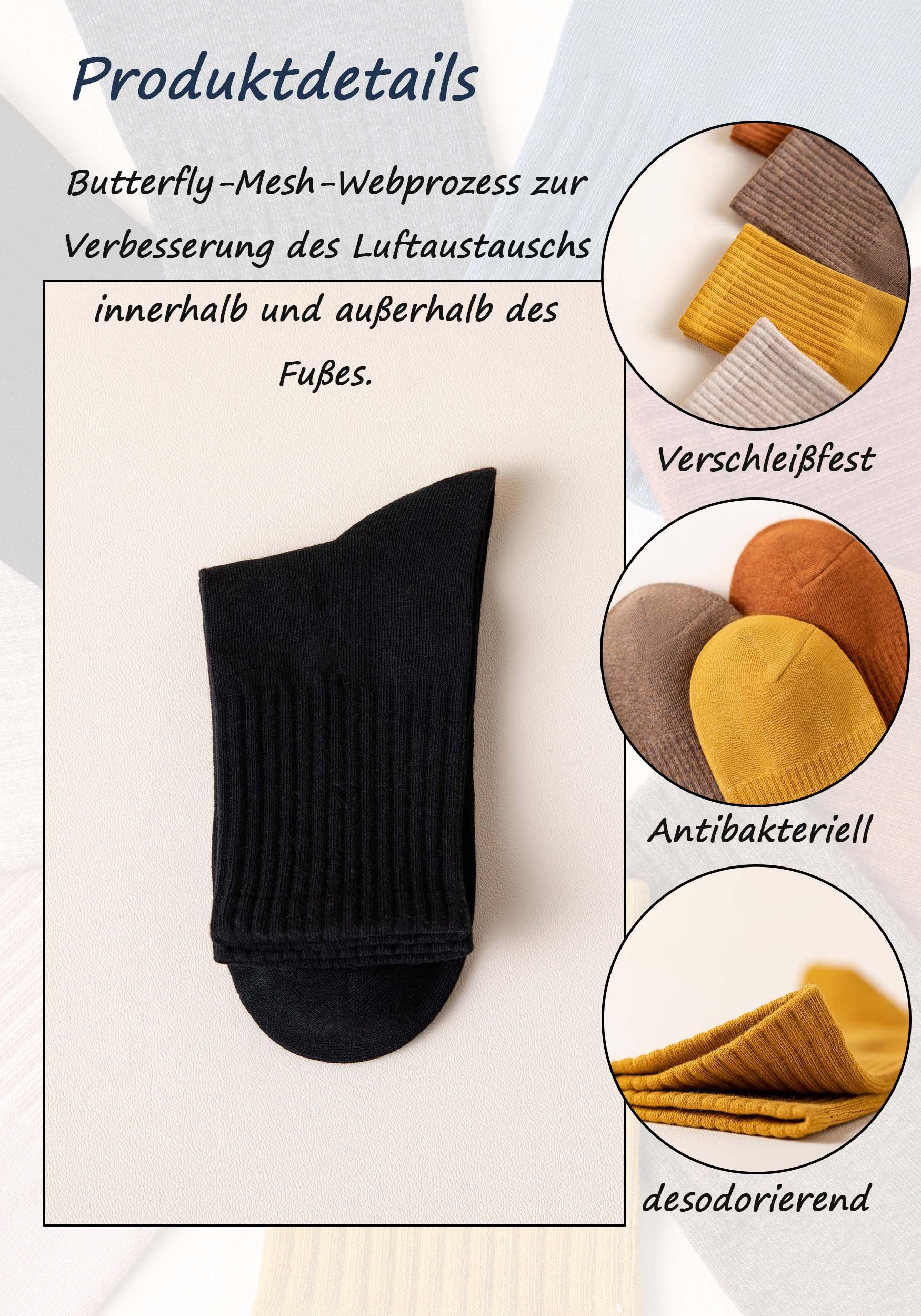 MAGICSHE Socken Damen 100% Baumwolle einfarbig hohes Basicsocken (4-Paar, 4-Paar)