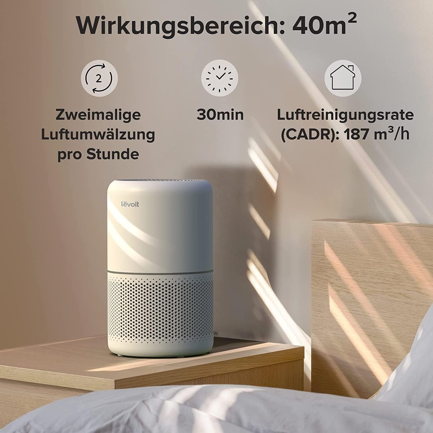 Levoit Luftreiniger HEPA Luftfilter für Allergiker, gegen Schimmel Staub Tierhaare, für 40 m² Räume, CADR 187m³/h Raucherzimmer, Timer leiser Schlafmodus 4 Ersatzfilter