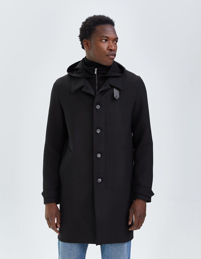 Trench noir à parementure-capuche amovible Homme
