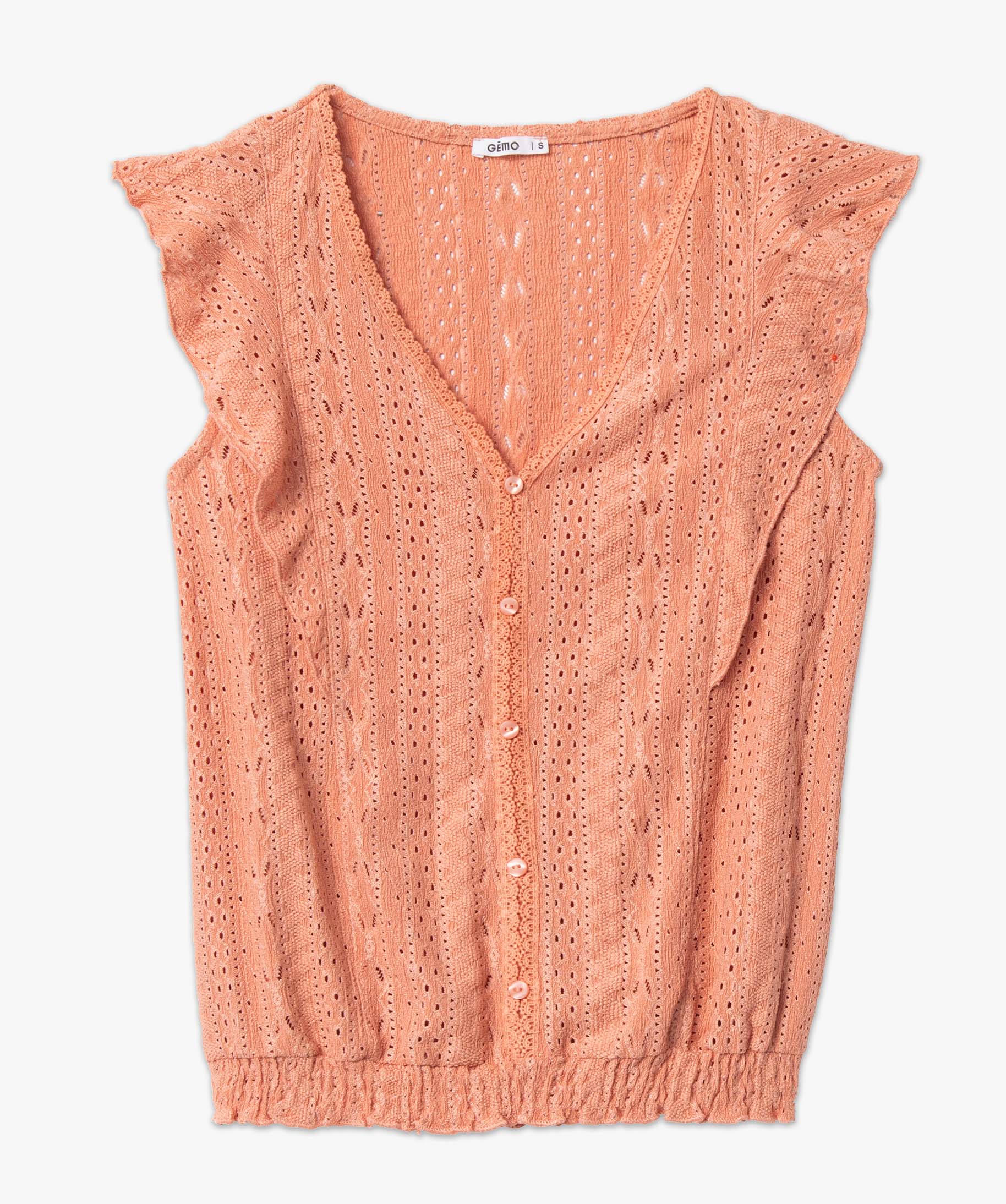 Tee-shirt sans manches en maille ajourée extensible rose | GEMO