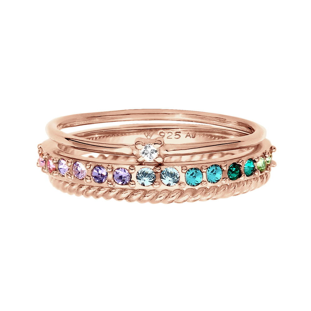 Elli Elli Bague Femmes Set Multi-Color étincelant avec cristaux Multicolore en argent  Bague