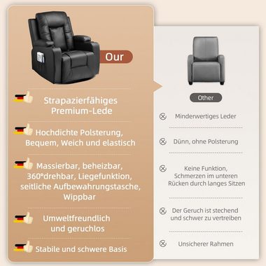 COMHOMA Relaxsessel Massagesessel Fernsehsessel mit Liegefunktion Vibration Heizung, Dicke Rückenlehne und Armlehnen, mit Wippfunktion, 360°drehbar