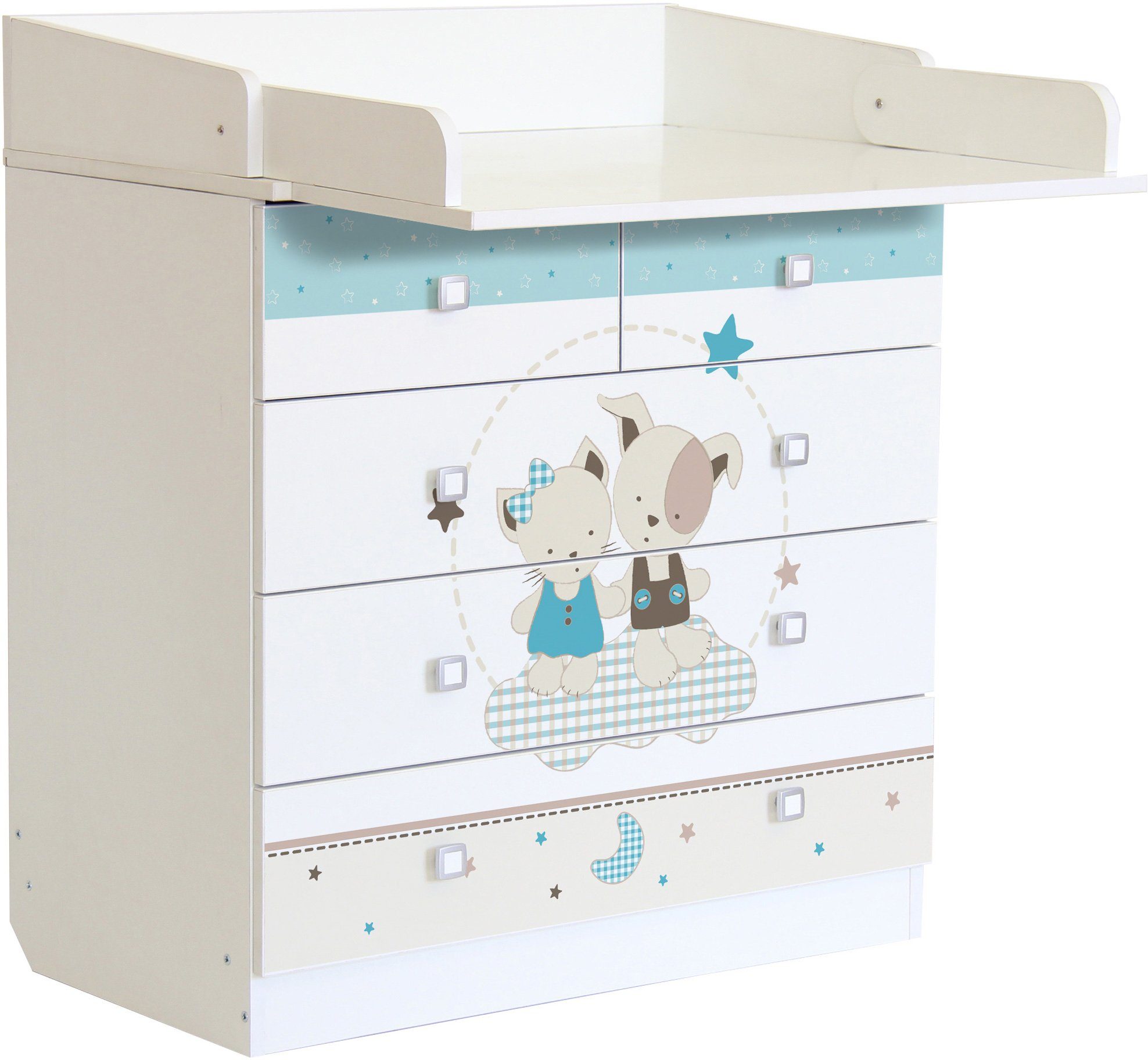 Polini kids Wickelkommode Simple 1780, Freunde, mit aufklappbarem Wickelaufsatz und fünf Schubladen
