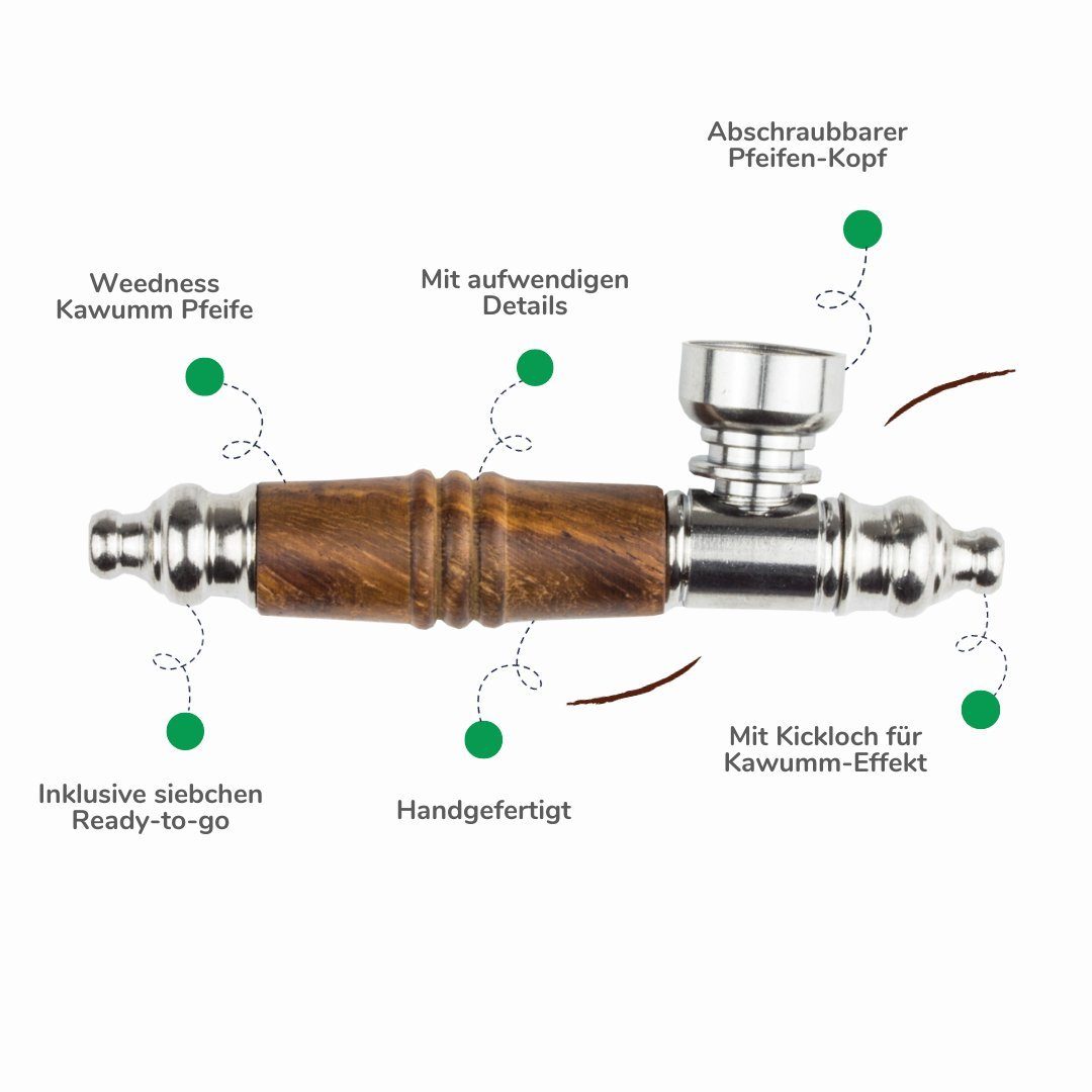 Weedness Handpfeife Holzpfeife Metall 10 cm Kawumm Tabakpfeife Schraubpfeife für Unterwegs