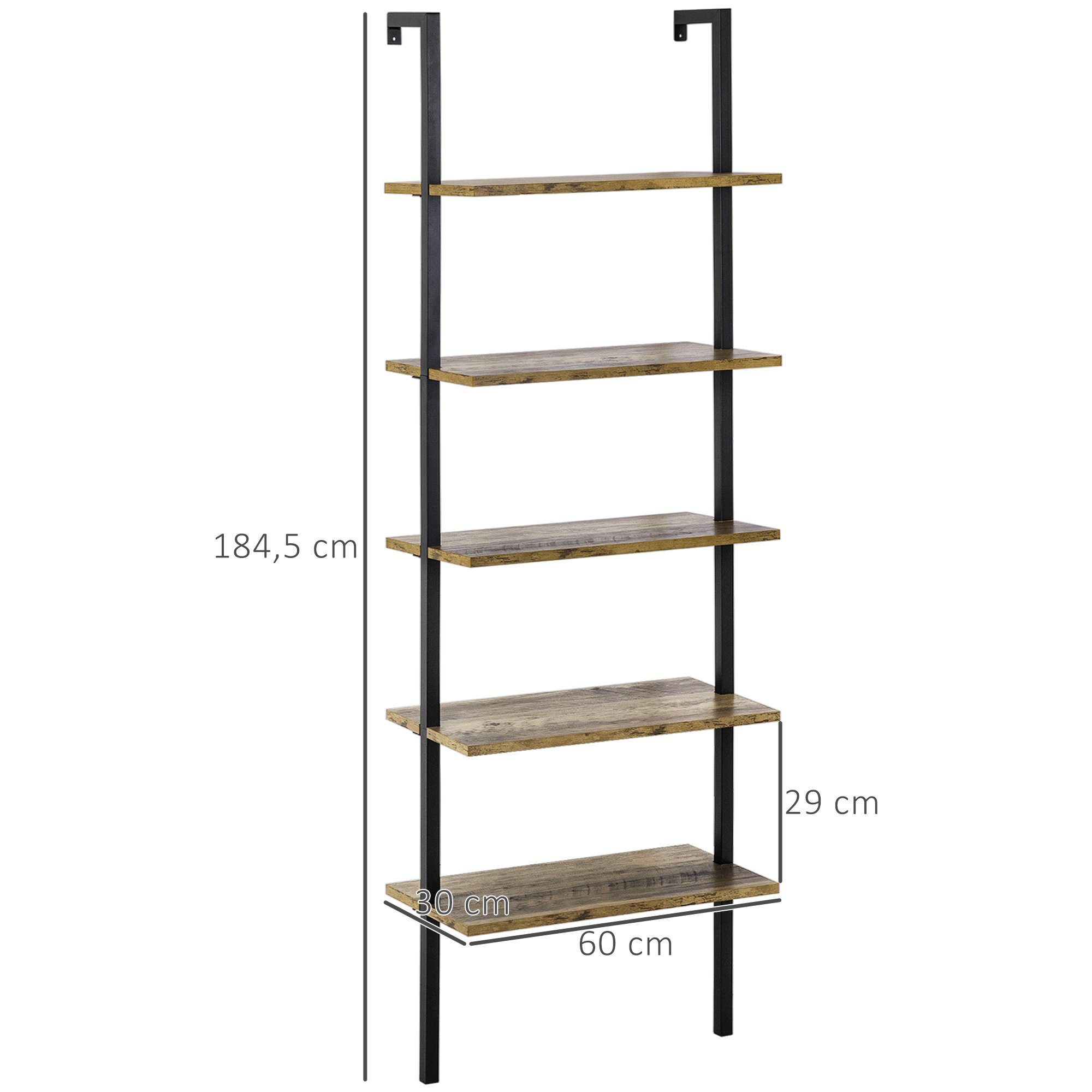 HOMCOM Leiterregal im Industrie-Design 5 Regale 60 cm x 30 cm x 184,5 cm Metall