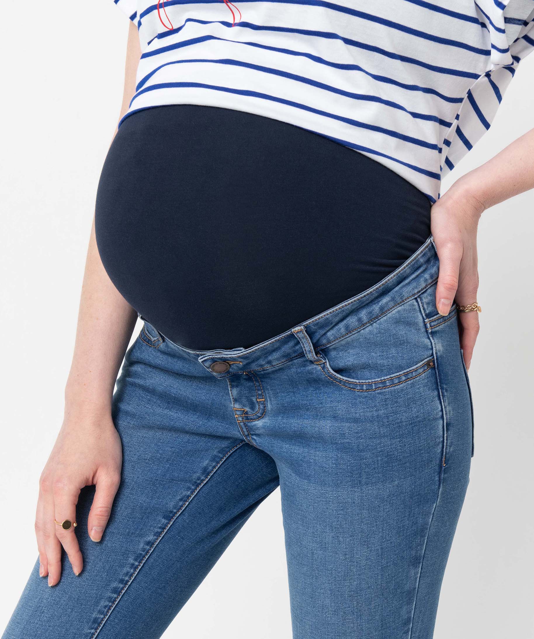 Jean de grossesse slim 4 poches avec bandeau jersey stone | GEMO