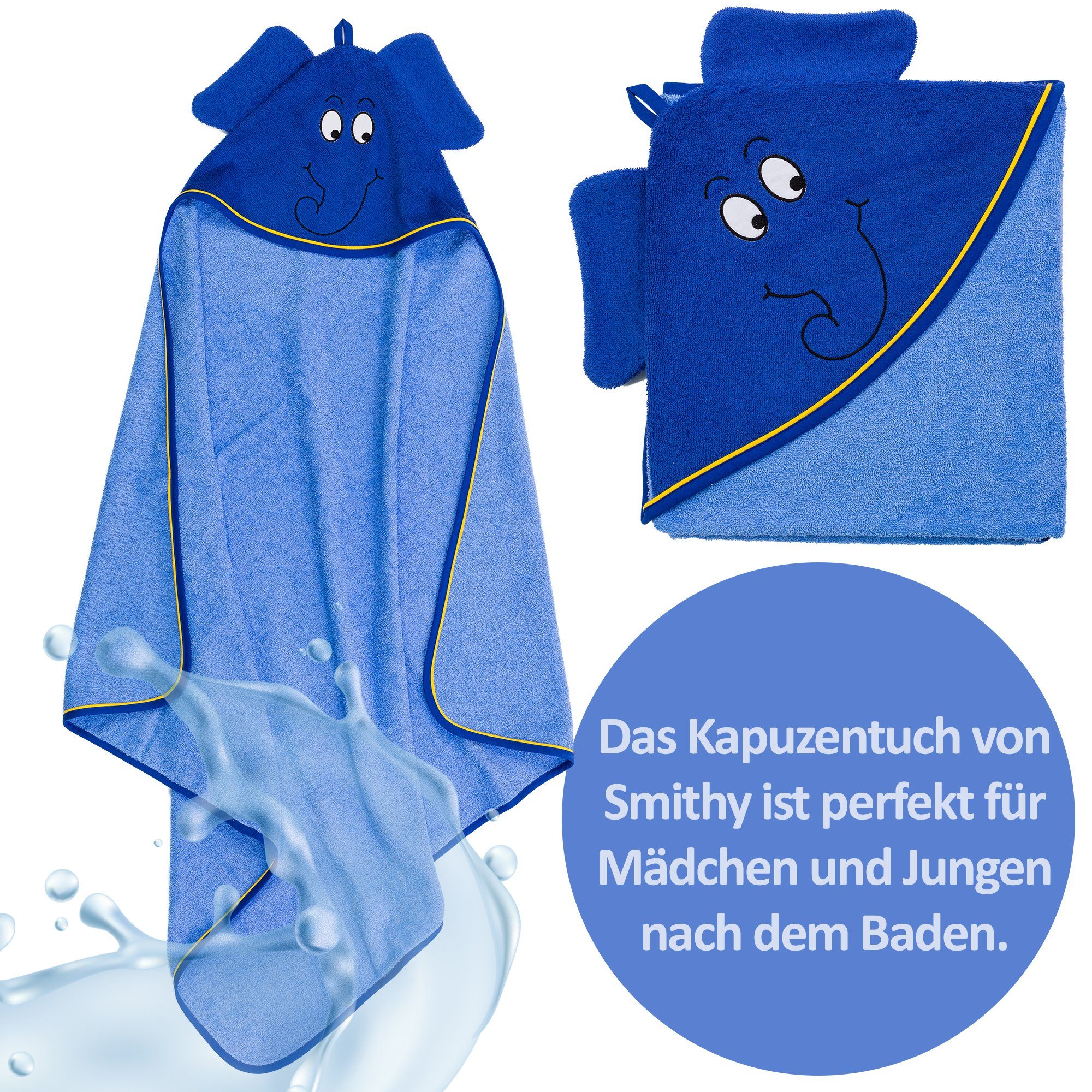 Smithy Kapuzenhandtuch Kinderbadetuch Elefant, 100x100 cm, Frottier (1-St)