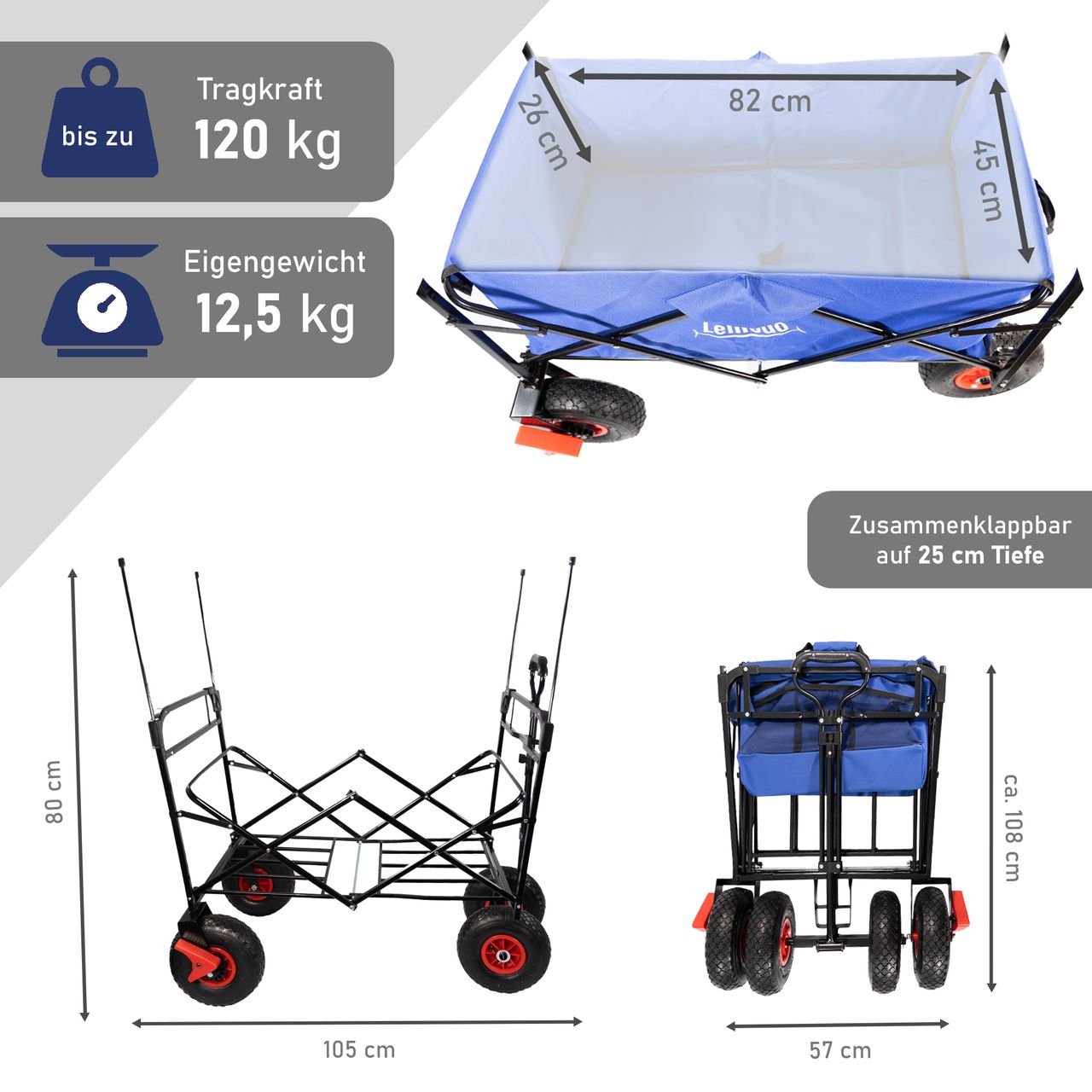 Lemodo Bollerwagen faltbar mit Dach, blau