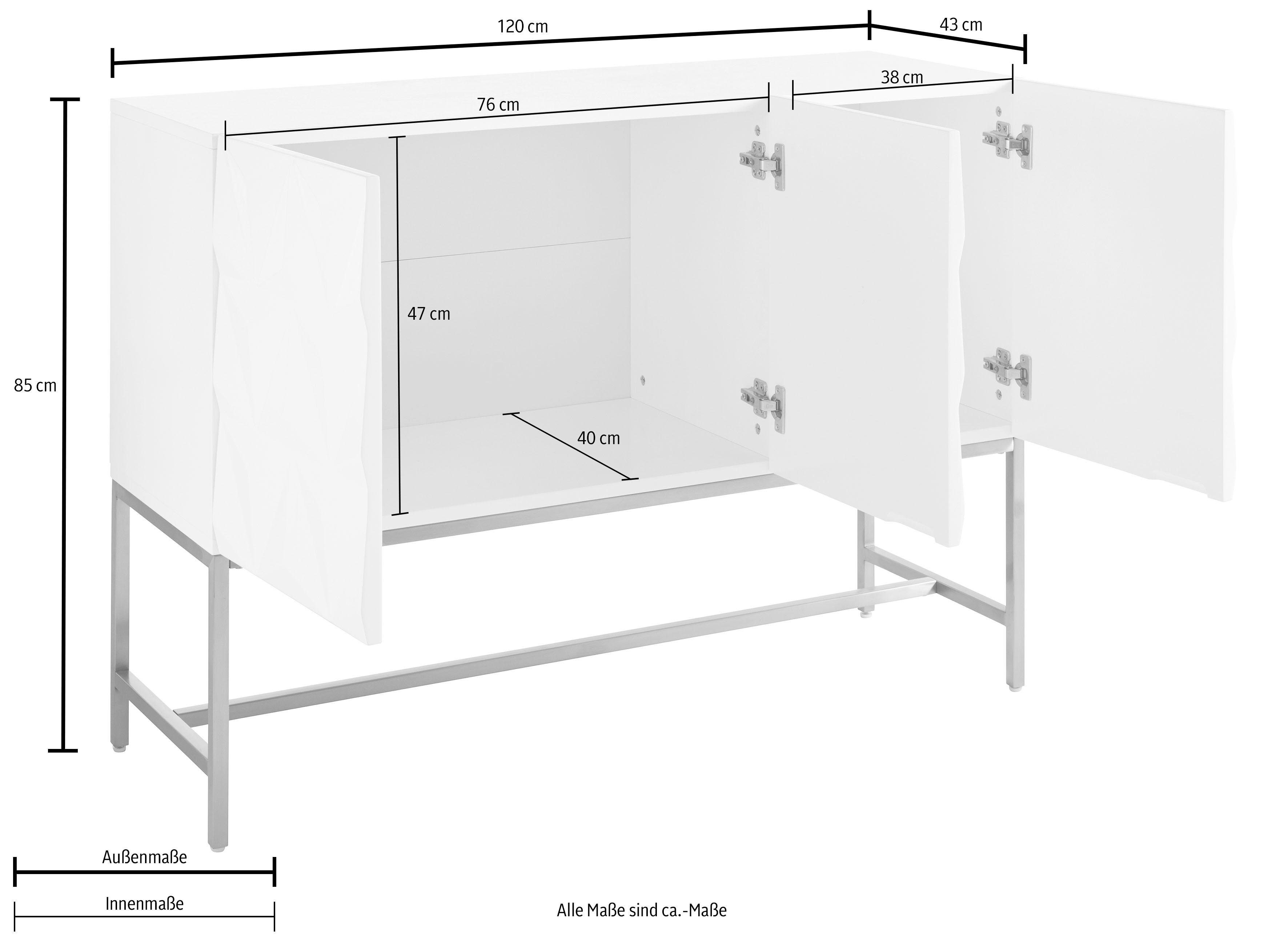 Leonique Sideboard Rovuma, in 3D-Optik und goldfarbenem Metallgestell