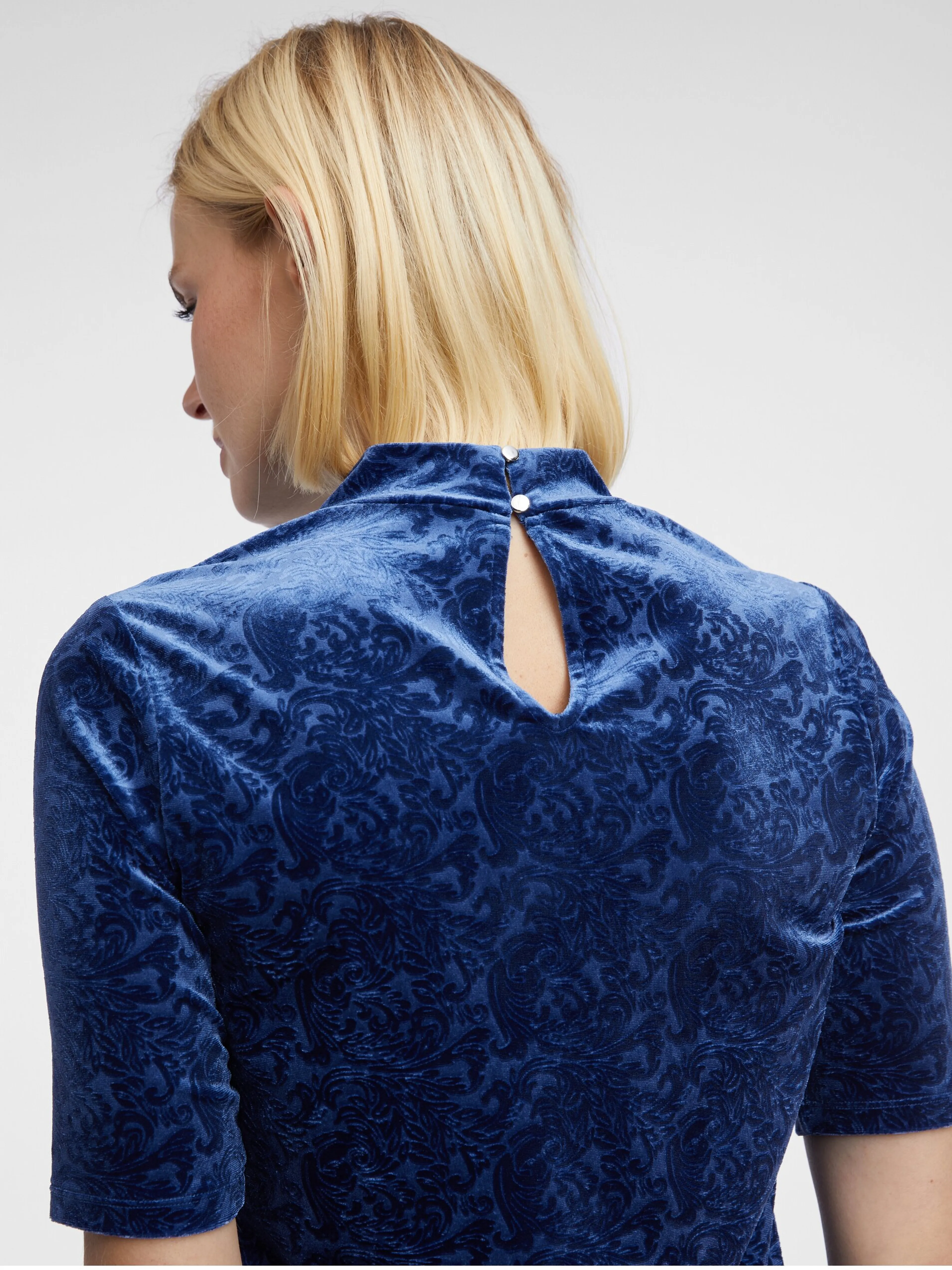 Dunkelblaues gemustertes Damen-Samt-Top ORSAY