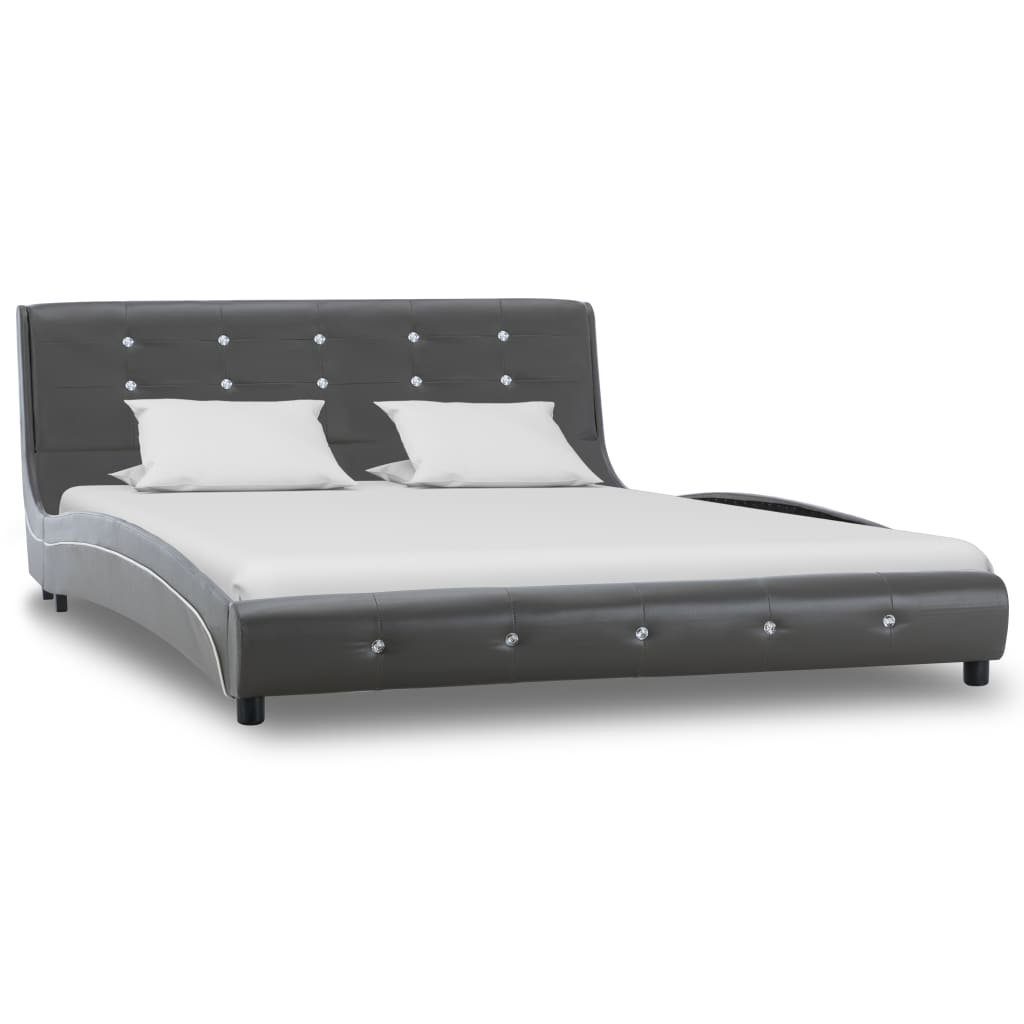 vidaXL Bett Bett mit Memory-Schaum-Matratze Grau Kunstleder 140x200cm
