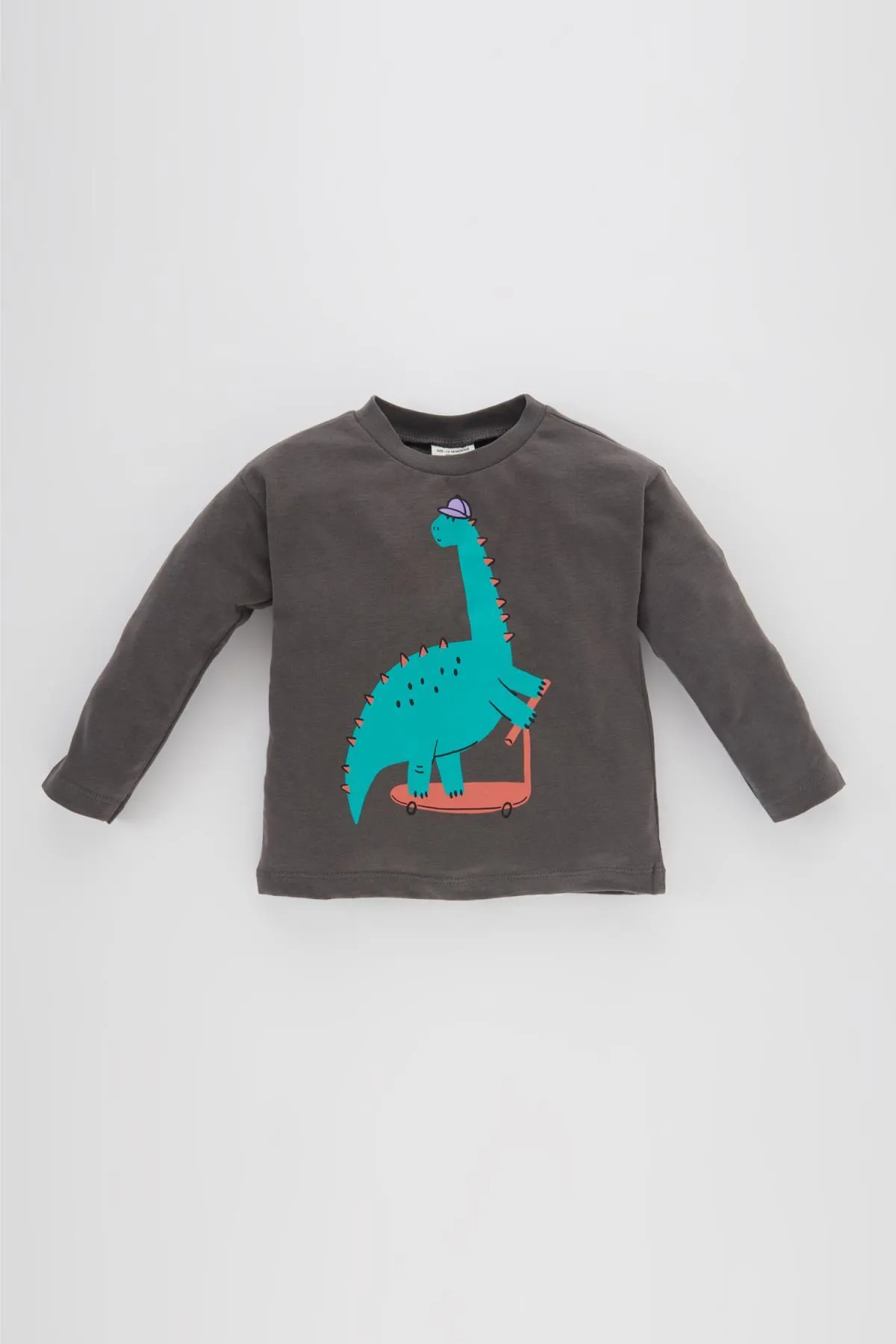 DeFacto  Langarm-T-Shirt aus gekämmter Baumwolle mit normaler Passform und Rundhalsausschnitt mit Dinosauriermuster für Babys