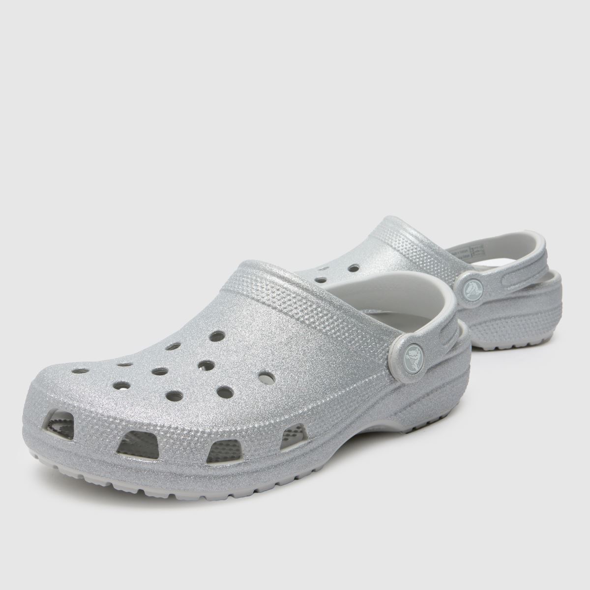 Crocs Classic csillámos klumpa szandál ezüst színben