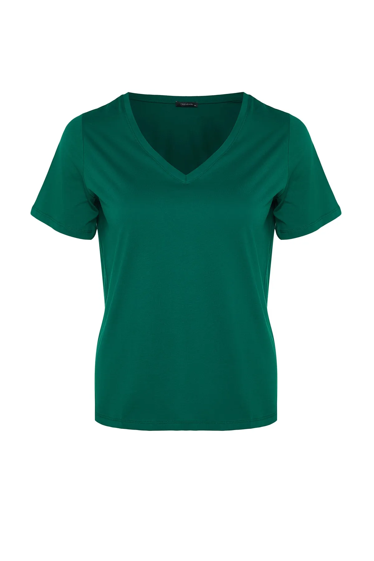 Trendyol Curve  Smaragdgrünes Basic-Strick-T-Shirt mit V-Ausschnitt TBBSS22BF0028