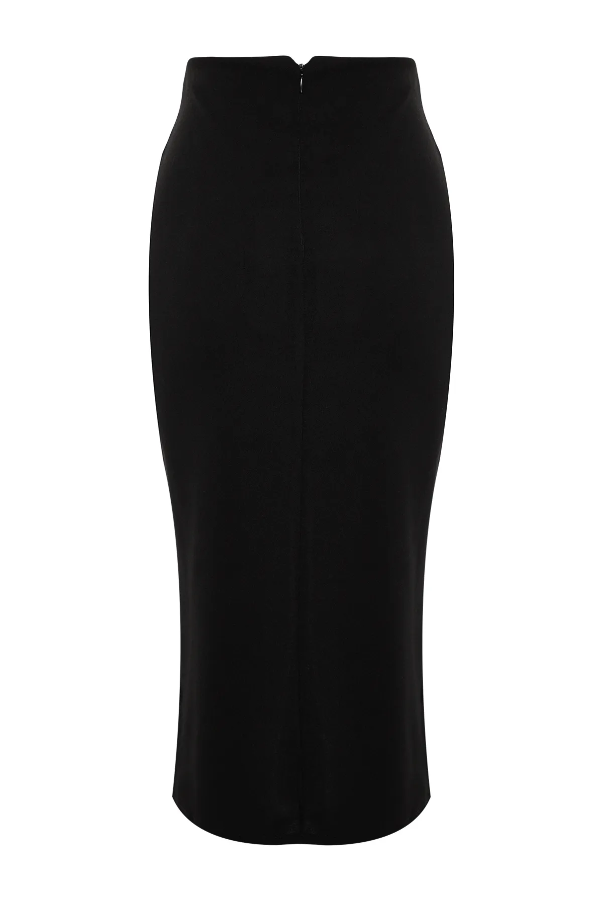 Trendyol Collection  Schwarzer eleganter Crêpe-Midirock mit Schlitz und Knopfleiste aus Stretch-Strick TWOAW24ET00161