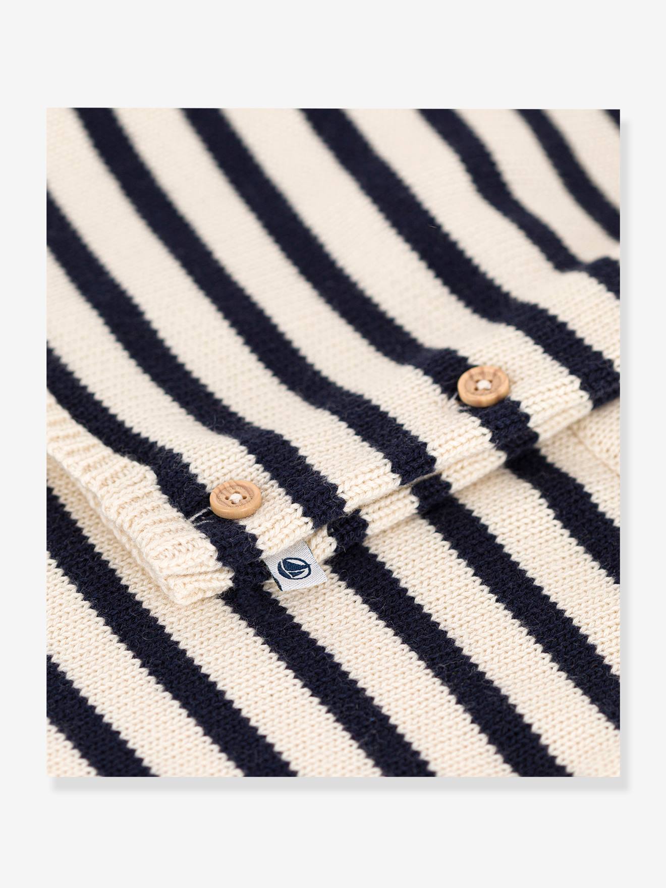 Ensemble en tricot laine et coton rayure marinière bébé PETIT BATEAU beige imprimé