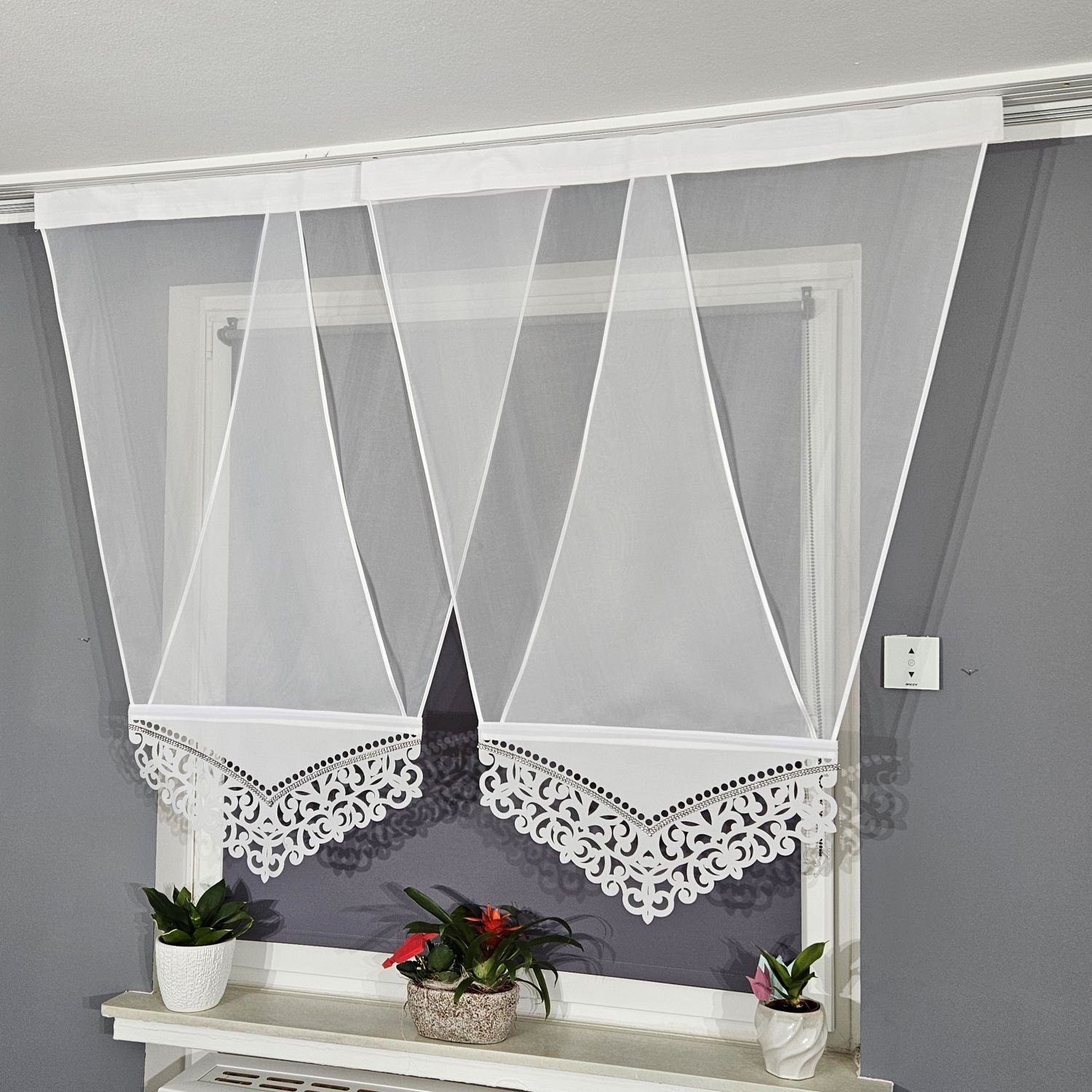 Schiebegardine 2er V Panel Voile, Gardinen by Justyna, Kräuselband (2 St), transparent, Modern, Panelgardine, Paneele, Fertiggardine, Scheibengardine, Fensterdeko