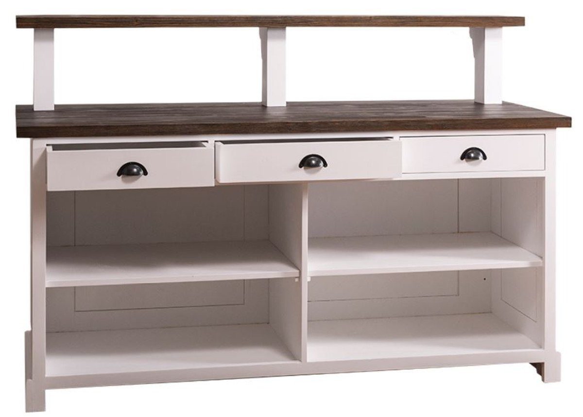 Casa Padrino Barschrank Landhausstil Theke mit 3 Schubladen Weiß / Dunkelbraun 180 x 68 x H. 120 cm - Landhausstil Möbel