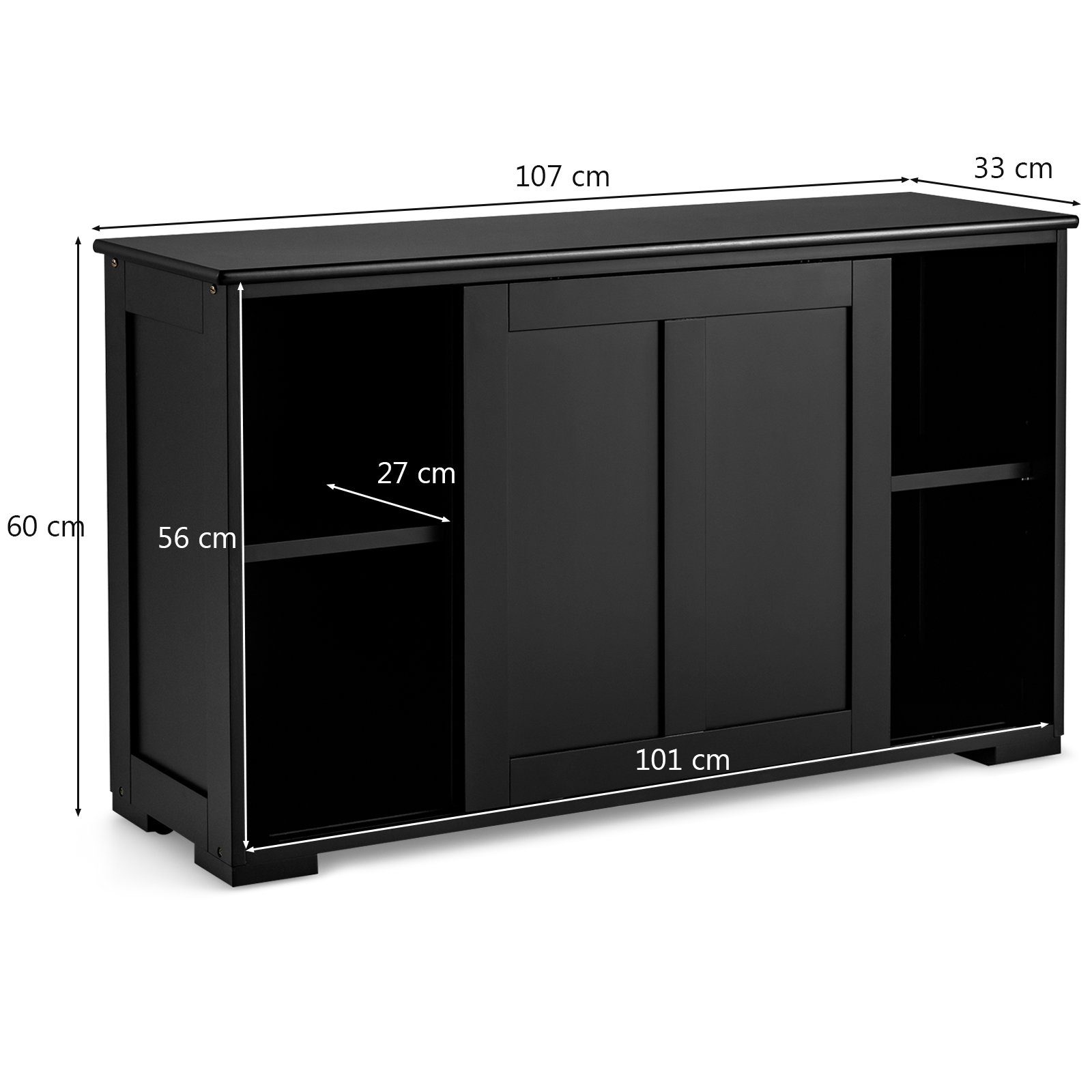 COSTWAY Sideboard, mit Schiebetüren, höhenverstellbarer Ablage, 107x33x60cm