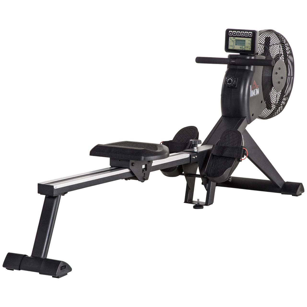 HOMCOM Rudergerät Rudersitz einklappbar Schwungmasse 2,5 kg mit 16 Widerstandsstufen für Zuhause Nutzergewicht bis 130 kg Stahl Schwarz 225 x 55 x 88 cm