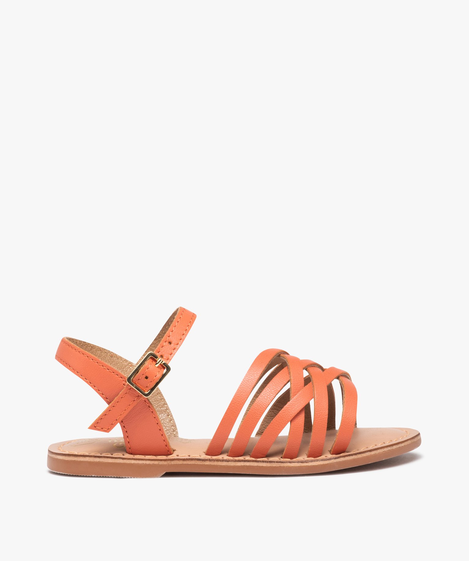 Sandales fille unies à fines brides entrelacées en cuir rose | GEMO