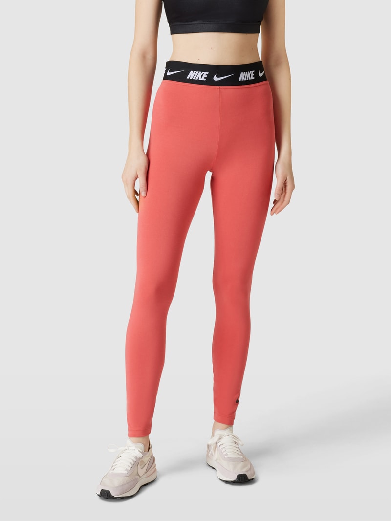 Leggings in unifarbenem Design mit Logo-Detail in rostrot