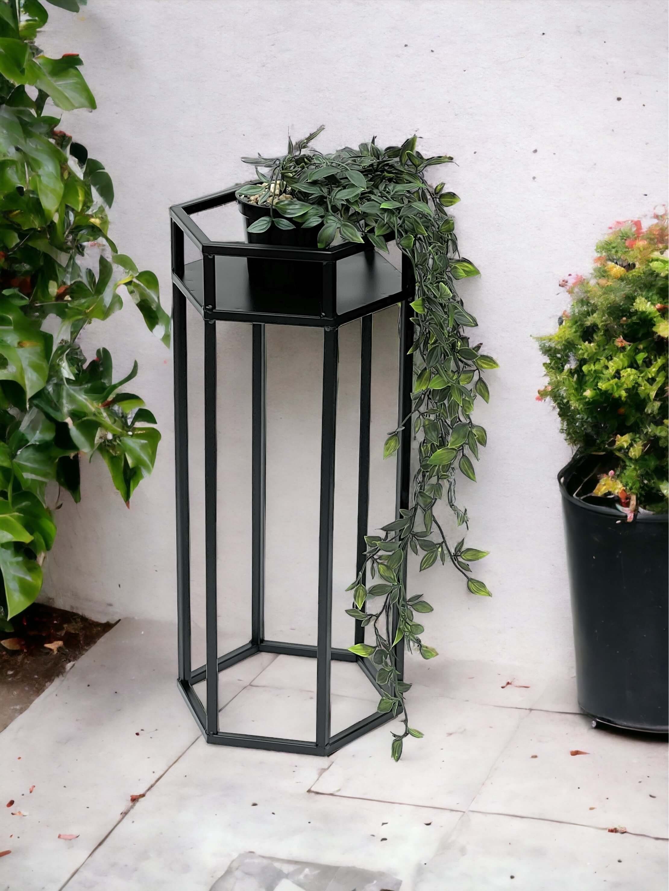 DanDiBo Blumenständer Blumenhocker Metall Schwarz 6eck 50 - 70 cm Blumenständer 96453