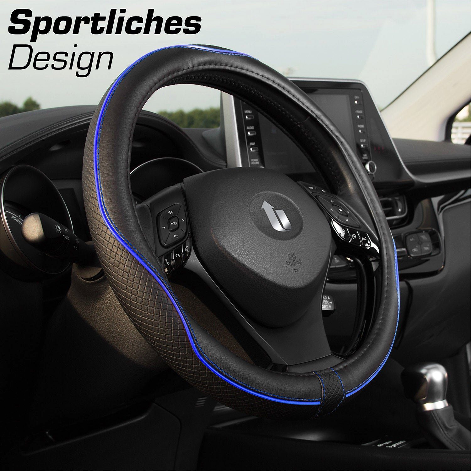 Upgrade4cars Lenkradbezug SportsLine, Ø 37,00 - 39,00 cm, Stilvolles Linien-Design mit Perforierten Details für mehr Grip