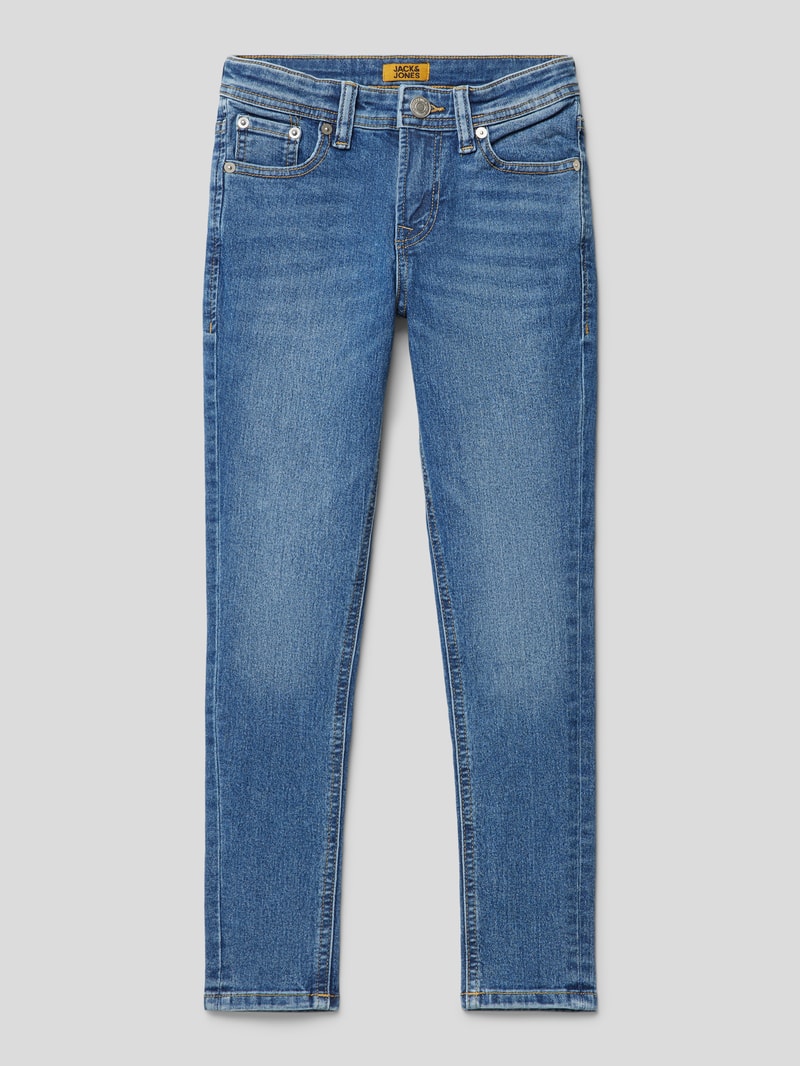 Skinny Fit Jeans mit Knopfverschluss Modell 'LIAM' in blau