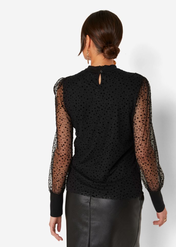 Langarmshirt aus Mesh mit Punkten