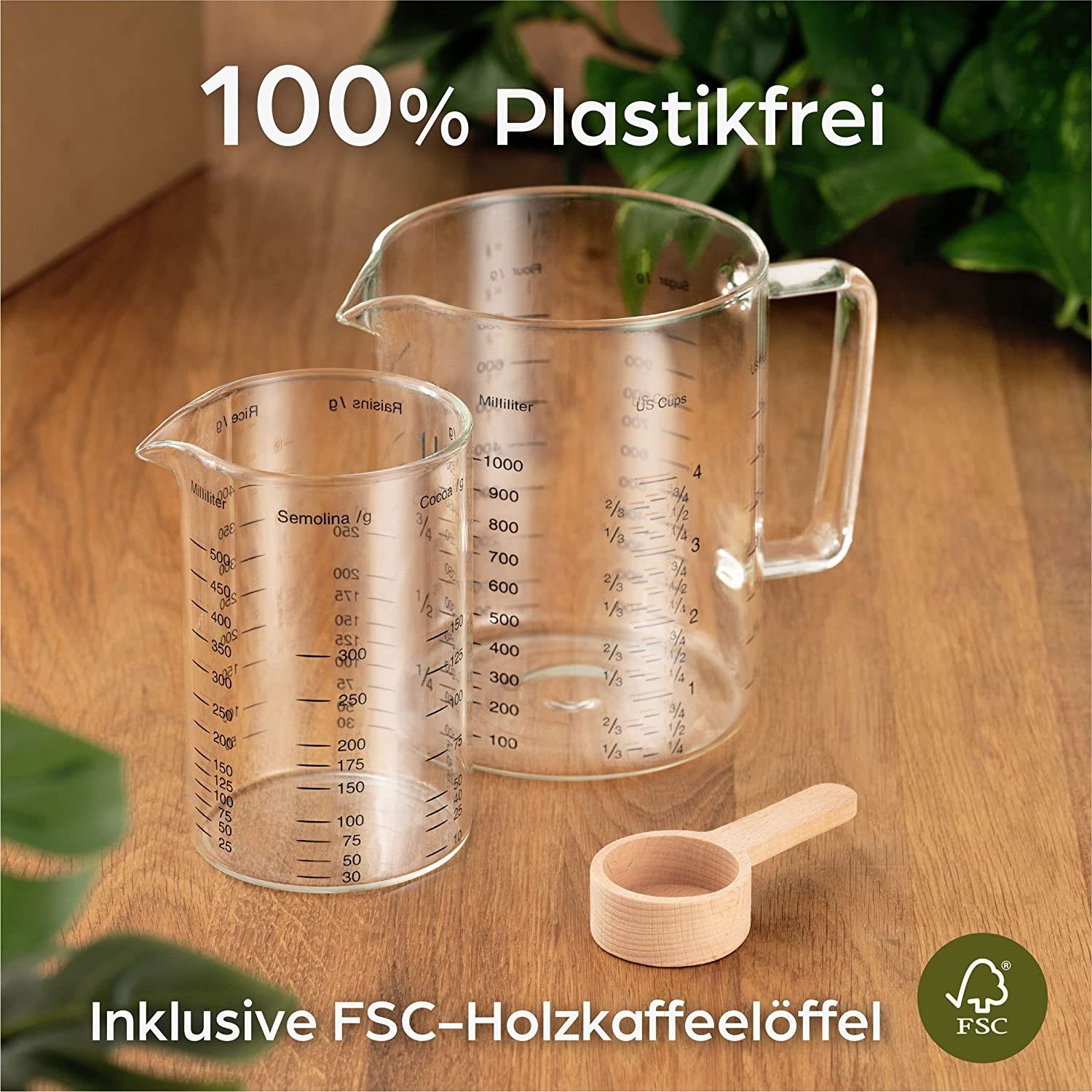 Praknu Messbecher Messbecher Set Glas 500/1000ml, Borosilikatglas, (Set)